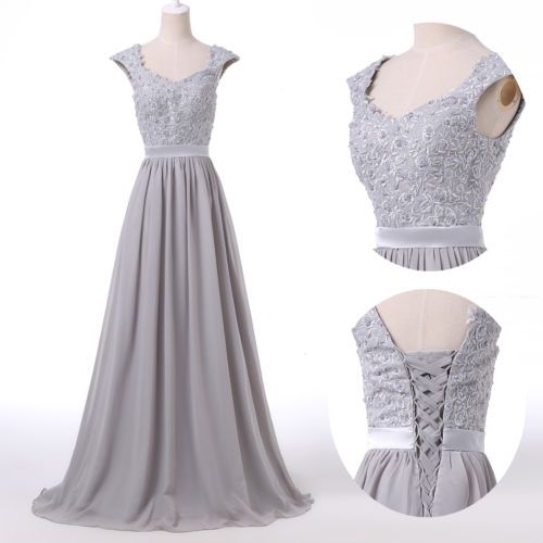 2016 Custom Charming Gray Chiffon Prom Dress,lace Beading Evening Dress,sleeveless Prom Dress