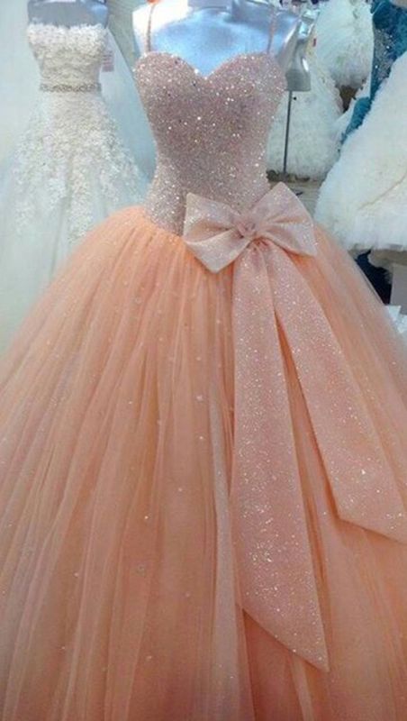 Sequins Sweetheart Spaghetti Strap Floor Length Tulle Ball Gown Featuring Bow Accent, Prom Gown, Formal Gown