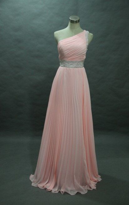 2016 Custom Charming Pink Chiffon Prom Dress,sexy One Shoulder Evening Dress,beading Prom Dress