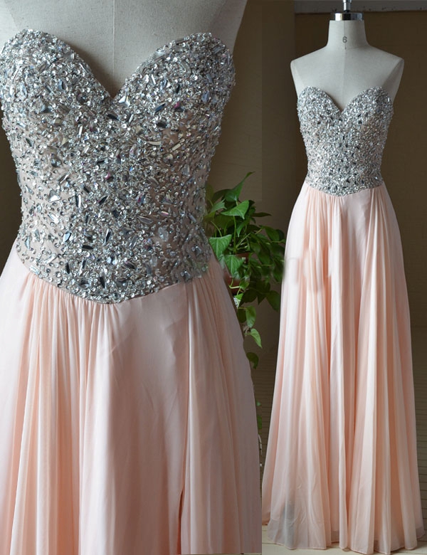 2016 Custom Popular Pink Chiffon Prom Dress,sexy Sweetheart Evening Dress,shining Beading Prom Dress