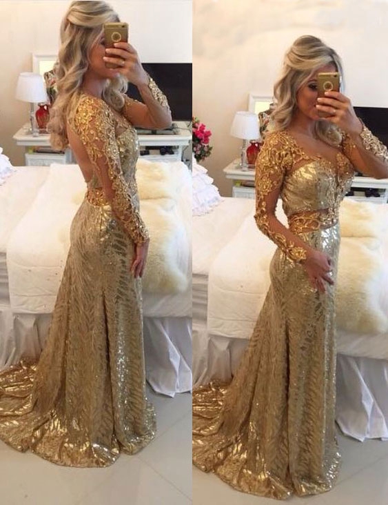 Jovani 02923 | Gold Embellished Lace Fitted Evening Dress