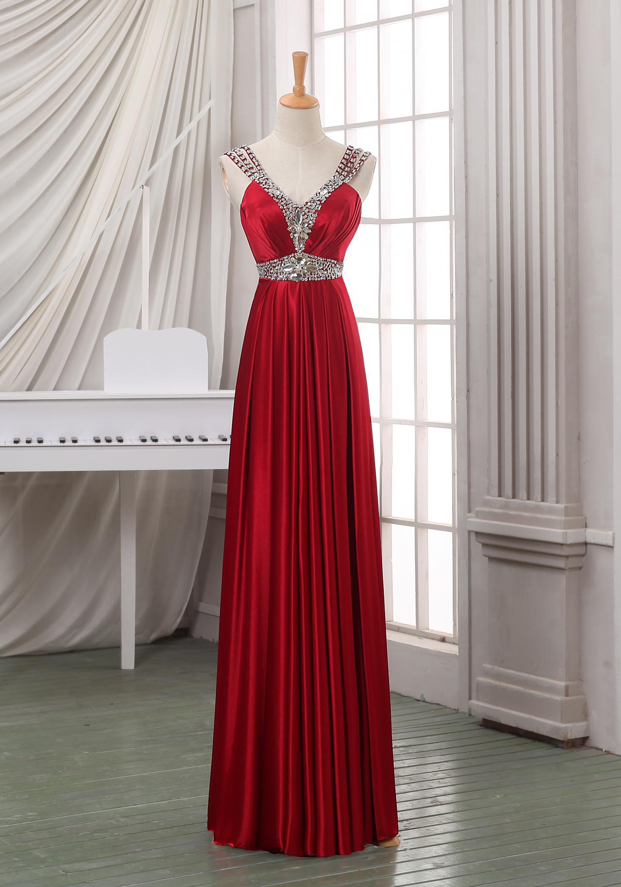 2016 Custom High Quality Red Prom Dress,beading Sleeveless Evening Dress