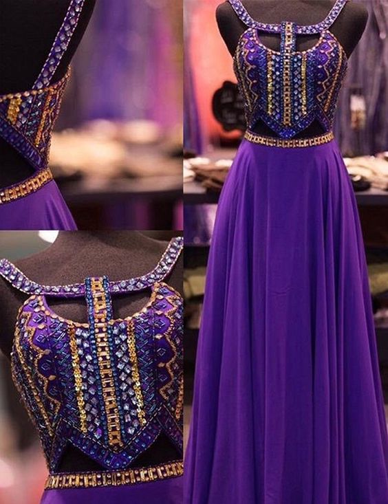 2016 Custom Charming Purple Chiffon Prom Dress,halter Beading Evening Dress