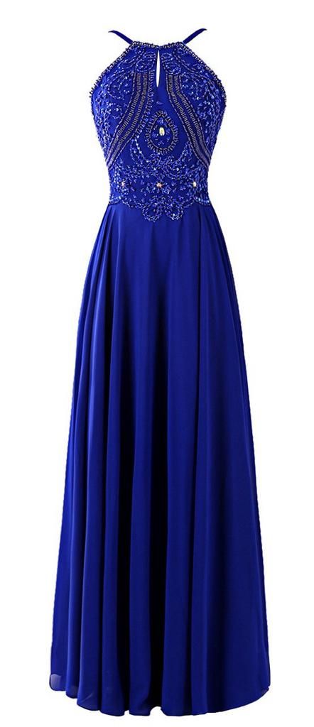 2016 Custom Charming Royal Blue Prom Dress, Sexy Halter Evening Dress