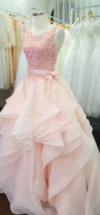 2017 Custom Charming Pink Prom Dress,,applique Beading Wedding Dress,pretty Spaghetti Straps Bridal Dress