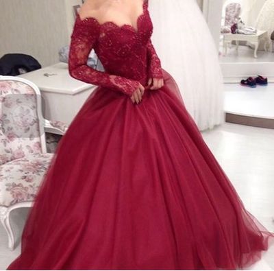 2017 Custom Made Burgundy Lace Prom Dress,long Sleeve Prom Dress,see Through Formal Dress