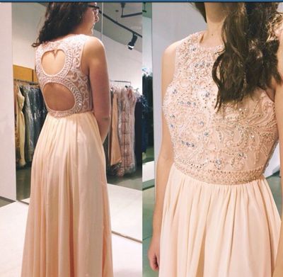 2017 Custom Made round neck prom dress,chiffon hollow out long prom dress,sexy backless formal dresses