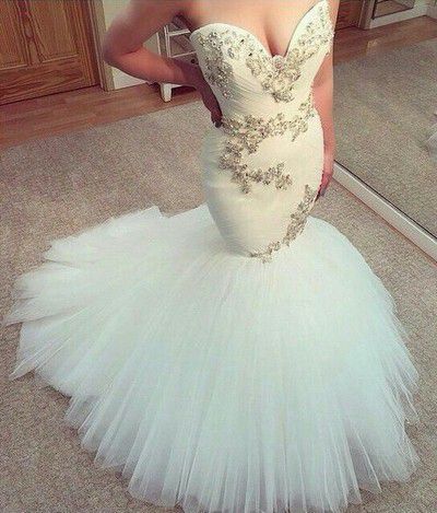 2017 Custom Made White Prom Dress,mermaid Long Prom Dress,sweetheart Wedding Dress