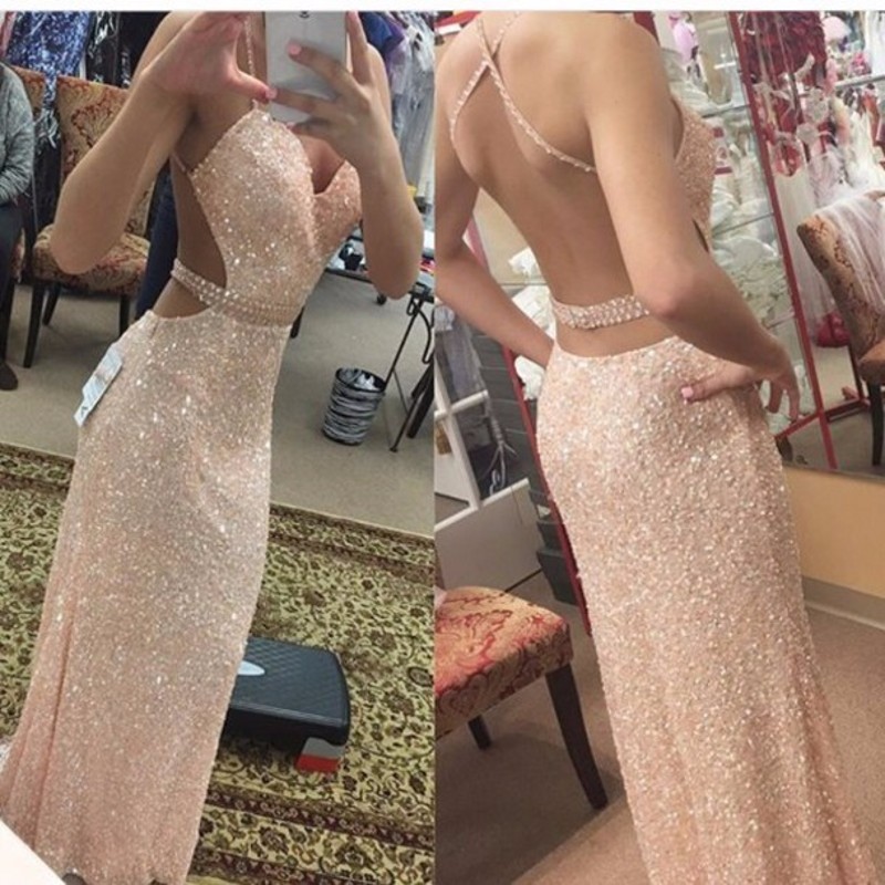 2017 Custom Made Charming Prom Dress,sequined Prom Dress,backless Prom Dress,mermaid Prom Dress,spaghetti Straps Evening Dress