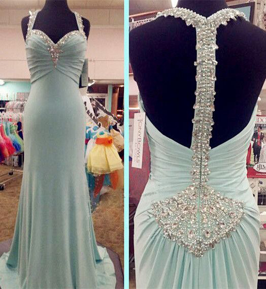 2017 Custom Made Charming Prom Dress,halter Prom Dress,beading Prom Dress,chiffon Prom Dress,backless Evening Dress