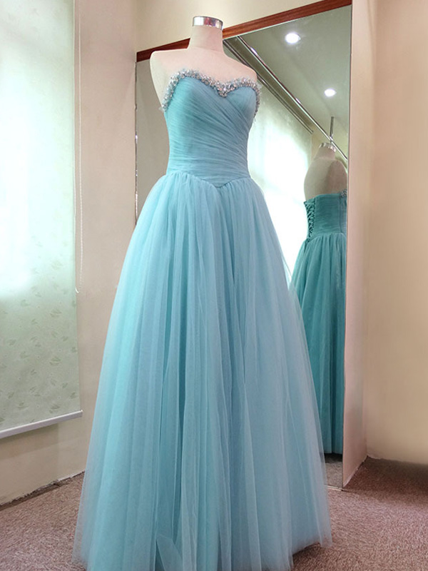 2017 Custom Made Elegant Sweetheart Prom Dress ,sequined Tulle Prom Dress, Long A-line Evening Dress