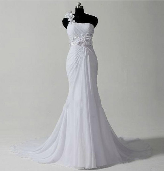 2017 Custom Made Romantic Wedding Dress, One Shoulder Wedding Dress, Mermaid Wedding Dress