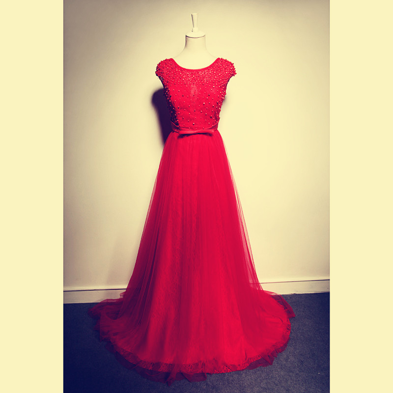 2017 Custom Made Beading Prom Dress,elegant Red Prom Dress,tulle Prom Dress,a-line Prom Dress