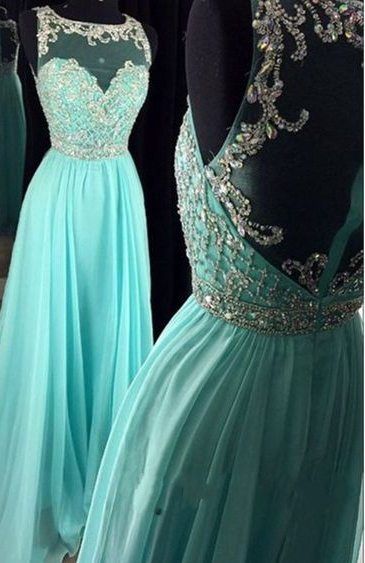2017 Custom Made Gorgeous Chiffon Prom Dress,see Through Back Evening Dress, Beading Prom Dress