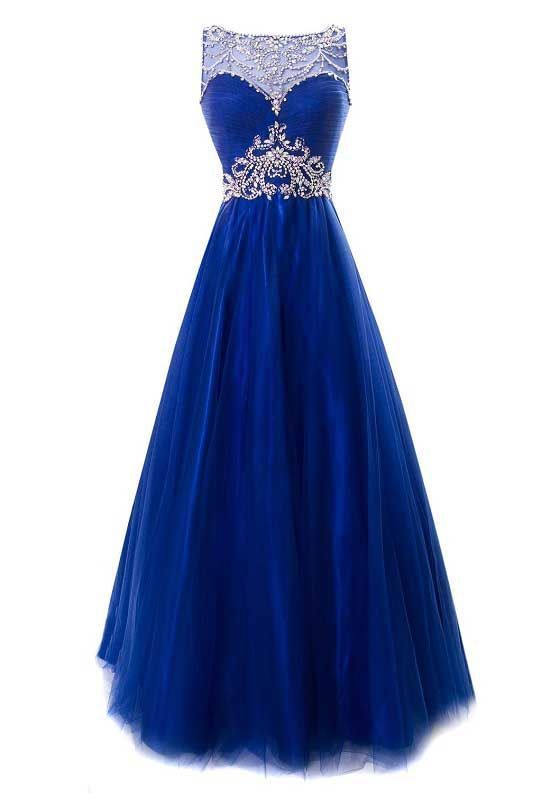 2017 Custom Made Charming Royal Blue Prom Dress, Sleeveless Evening Dress,beading Prom Dress