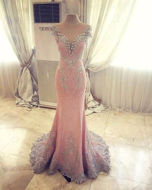 2017 Custom Made Charming Pink Mermaid Prom Dress,beading Sleeveless Evening Dress,tight Lace Party Dress