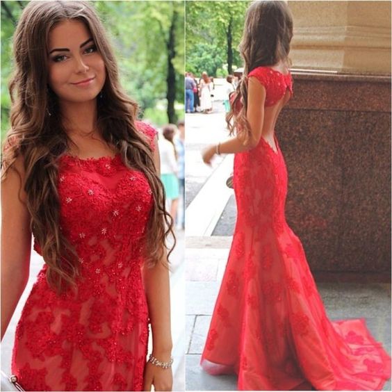 2017 Custom Made, Red Lace Prom Dress,beading Evening Dress,sexy Backless Party Dress