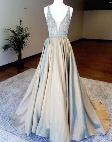 2017 Custom Made,beading Prom Dress,sexy V-back Evening Dress, Sleeveless Party Dress