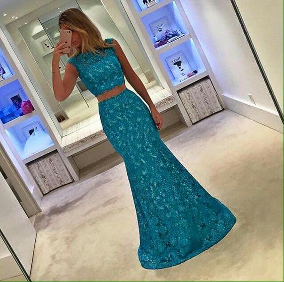 2017 Custom Made,two Pieces Prom Dress,lace Beading Evening Dress, Sleeveless Party Dress