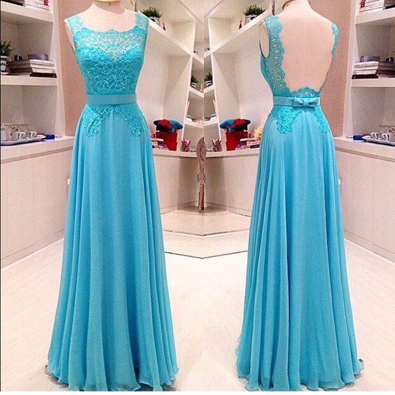 2017 Popular Blue Prom Dress, Chiffon Evening Dress,beading Sleeveless Dress,sexy Backless Drses,floor Length Party Dress