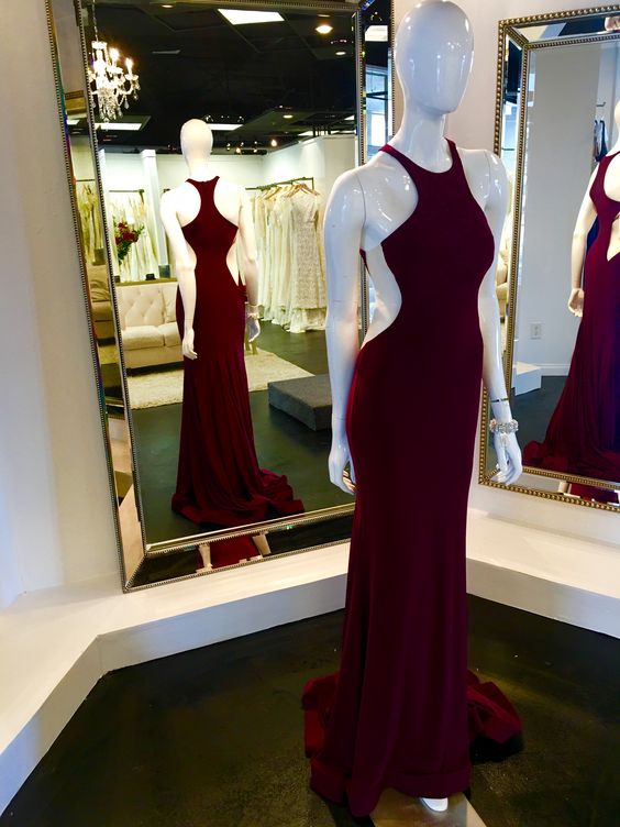 2017 Popular Burgundy Prom Dress,halter Evening Dress,sleeveless Dress,custom Made,high Quality