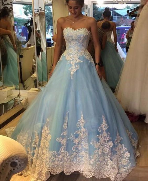 Light Blue Prom Dress, Beading Evening Gown,sleeveless Party Dress,swwetheart Quinceanera Gown,2017 Custom Made