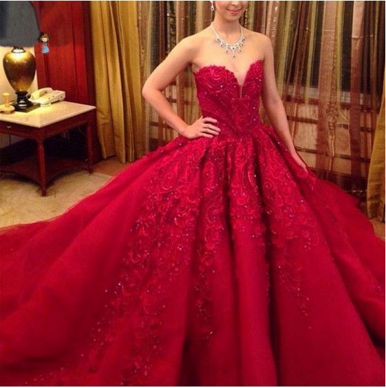 2017 Custom Charming Red Prom Dress, Sweetheart Evening Gown,sweetheart Party Dress,beading Party Dress