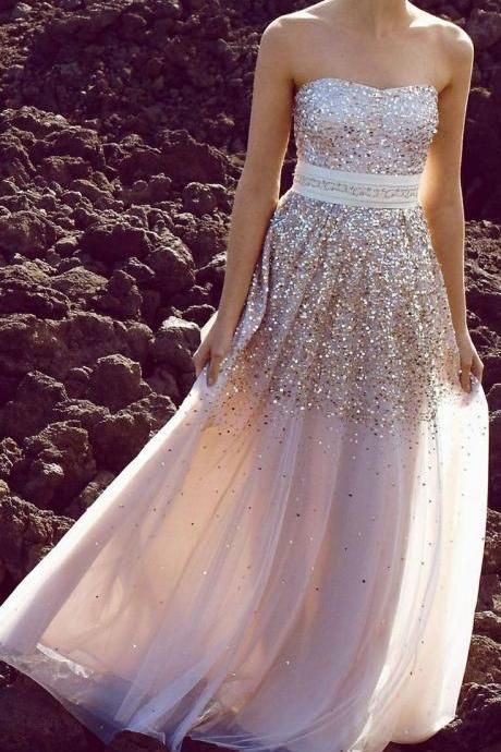 2017 Custom Made Blush Pink Beaded Prom Dress,sexy Sweetheart Evening Dress,floor Length Party Gown, High Quality