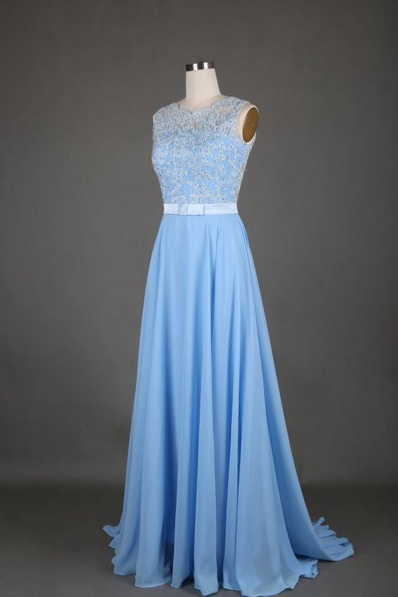 2017 Custom Made Light Blue Prom Dress,Sexy Sleeveless Evening Dress,Appliques Beading Party Gown, High Quality