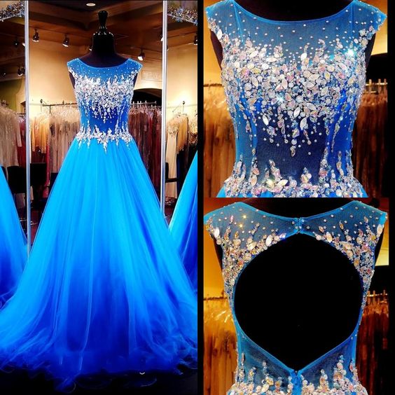 2017 Custom Made Royal Blue Prom Dress,sexy See Through Evening Dress,beading Party Gown, Backless Hole Dress,high Quality