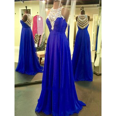 2017 Custom Made Royal Blue Prom Dress,halter Beading Evening Dress,sexy Sleeveless Party Gown, High Quality