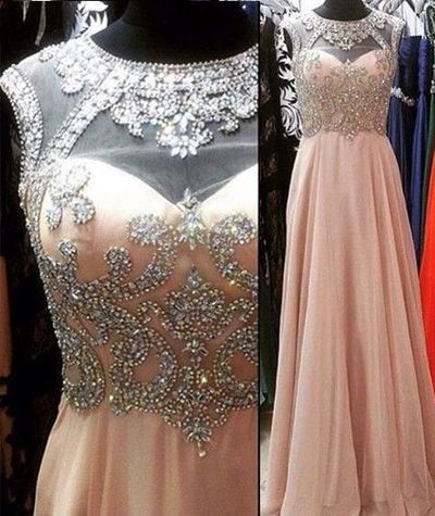 2017 Custom Made Pink Chiffon Prom Dress,beading Evening Dress,floor Length Party Gown,high Quality