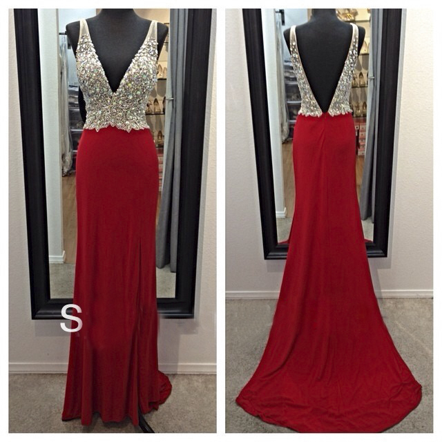 2017 Custom Made Red Beading Prom Dress,sexy V-neck Evening Dress,v-back Party Gown,mermaid Pegeant Dress, High Quality