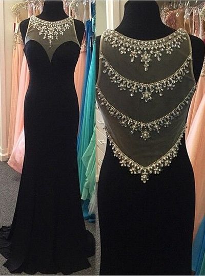 2017 Custom Made Black Prom Dress,mermaid Evening Dress,beading Party Gown,see Through Back Pegeant Dress, High Quality