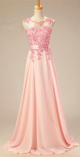 2017 Custom Made Pink Chiffon Prom Dress,appliques Beaded Evening Dress,sleeveless Party Gown,floor Length Pegeant Dress, High Quality