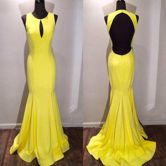 2017 Custom Made Yellow Prom Dress,mermaid Evening Dress,sleeveless Party Gown,backless Hole Pegeant Dress, High Quality
