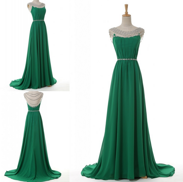 High Quality Prom Dress,a-line Prom Dress,chiffon Prom Dress,o-neck Prom Dress, Beading Prom Dress