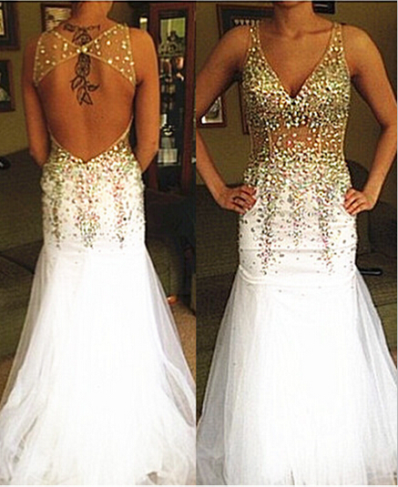 High Quality Prom Dress,mermaid Prom Dress,beading Prom Dress,backless Prom Dress, V-neck Prom Dress