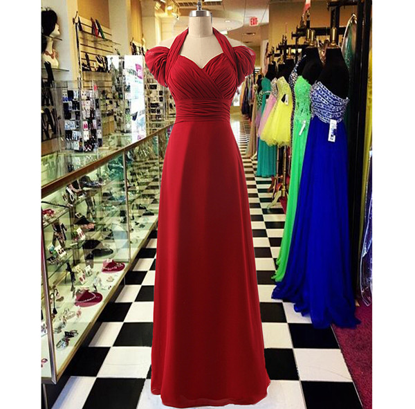 2017 Custom Made Red Chiffon Prom Dress,halter Party Dress,off The Shoulder Evening Dress,floor Length Prom Dress
