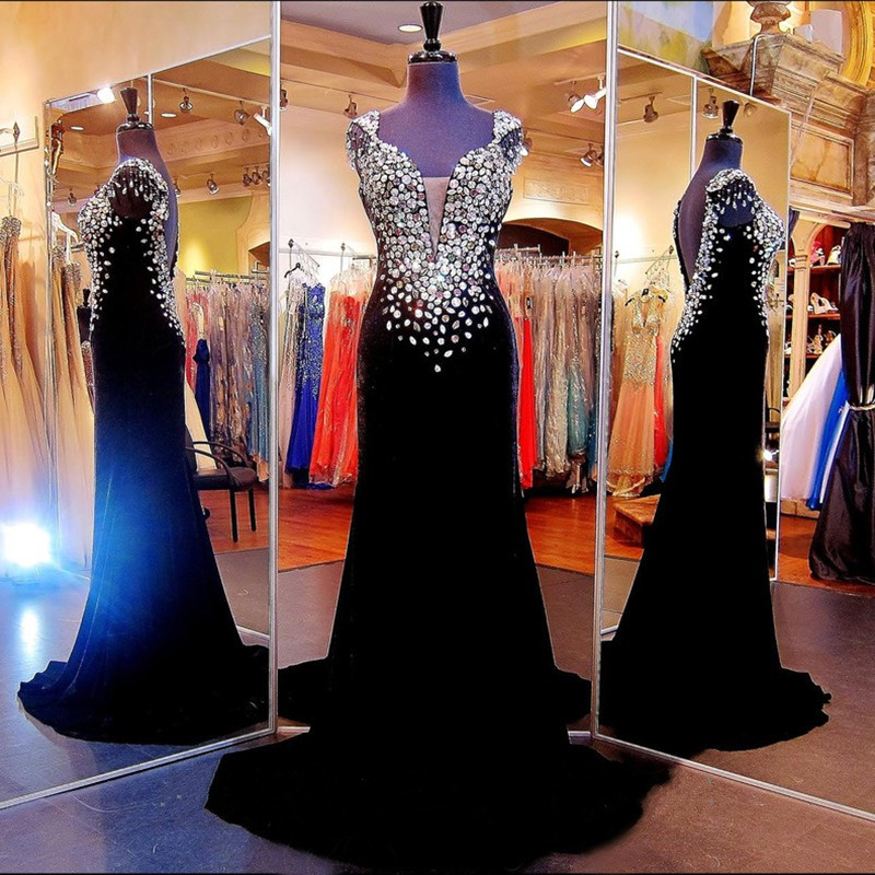 2017 Custom Made High Quality Prom Dress,black Beading Prom Dress,beading Prom Dress,short Sleeves Prom Dress