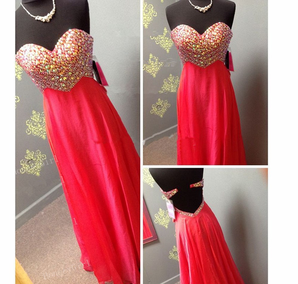 2017 Custom Made Red Chiffon Prom Dress,sweetheart Evening Dress,beading Party Dress,floor Length Prom Dress