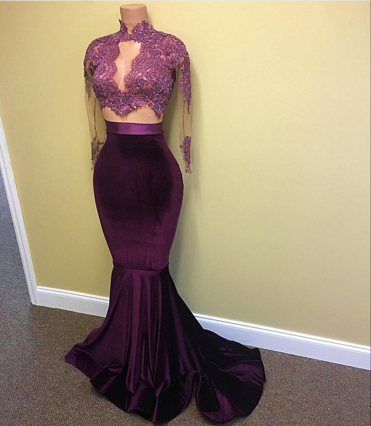 2017 Custom Made Grape Prom Dress,sexy See Through Evening Dress,sexy Beading Party Dress,high Quality