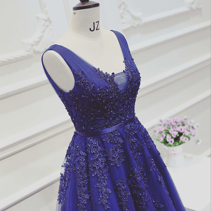2017 Custom Made Royal Blue Chiffon Prom Dress,sexy Beading Applique Evening Dress,floor Length Party Dress,high Quality
