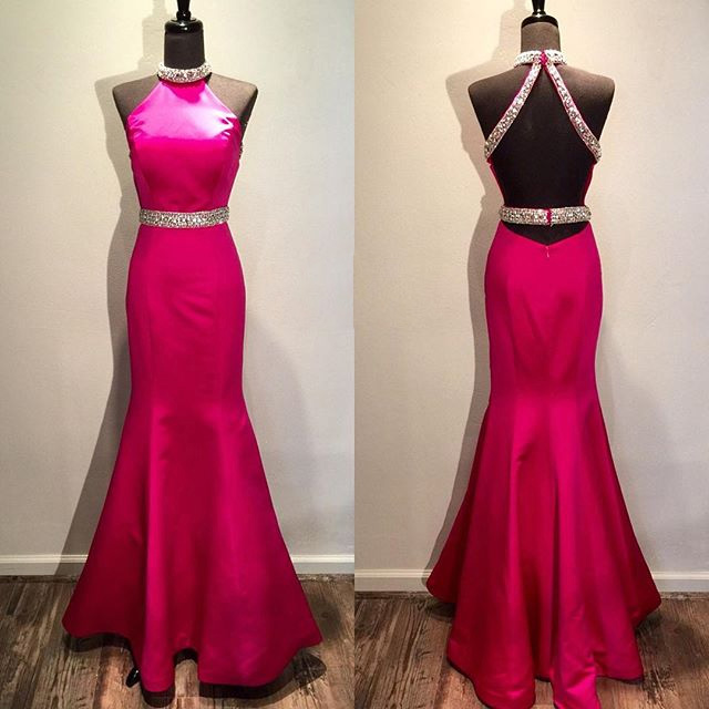 2017 Custom Made Rosy Prom Dress,sexy Halter Evening Dress,mermaid Party Dress,floor Length Prom Dress,high Quality