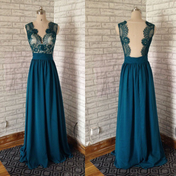 2017 Custom Made Chiffon Prom Dress,sexy Lace Evening Dress,sexy Backless And V-neck Party Dress ,high Quality