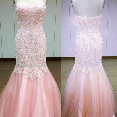 2017 Custom Made Pink Prom Dress,sexy Sweetheart Evening Dress,lace Applliques Beaded Party Dress ,floor Length Prom Dress,high Quality