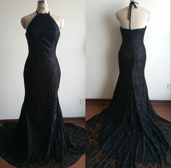 Long Halter Black Lace Prom Dresse 2017 Elegant Mermaid Evening Dresses Sexy Formal Gowns For Women