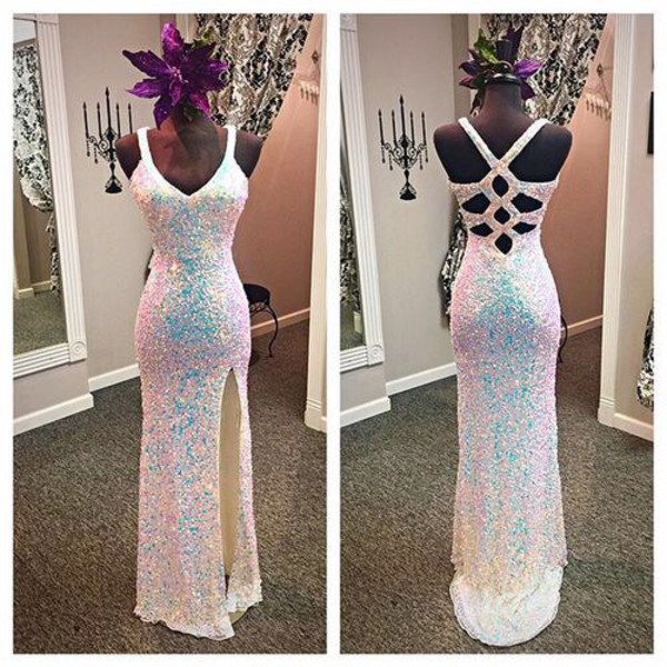 2017 Custom Made Special Prom Dress,sexy Spaghetti Straps Evening Dress,backless Party Dress,side Slit Prom Dress,high Quality