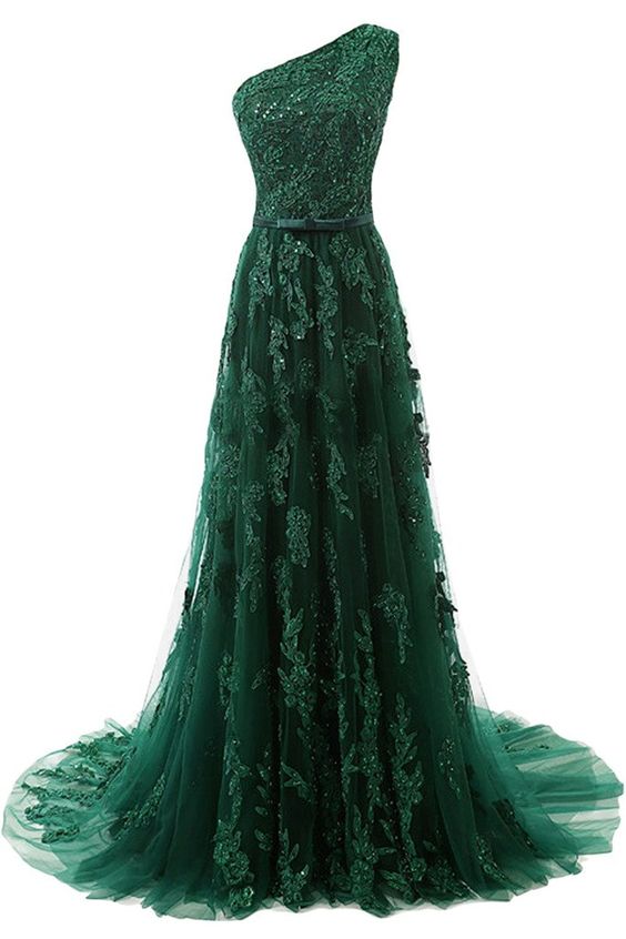 2020 Custom Made Dark Green Prom Dress,one Shoulder Sexy Party Dress,beading Appliques Evening Dress,chiffon Party Dress
