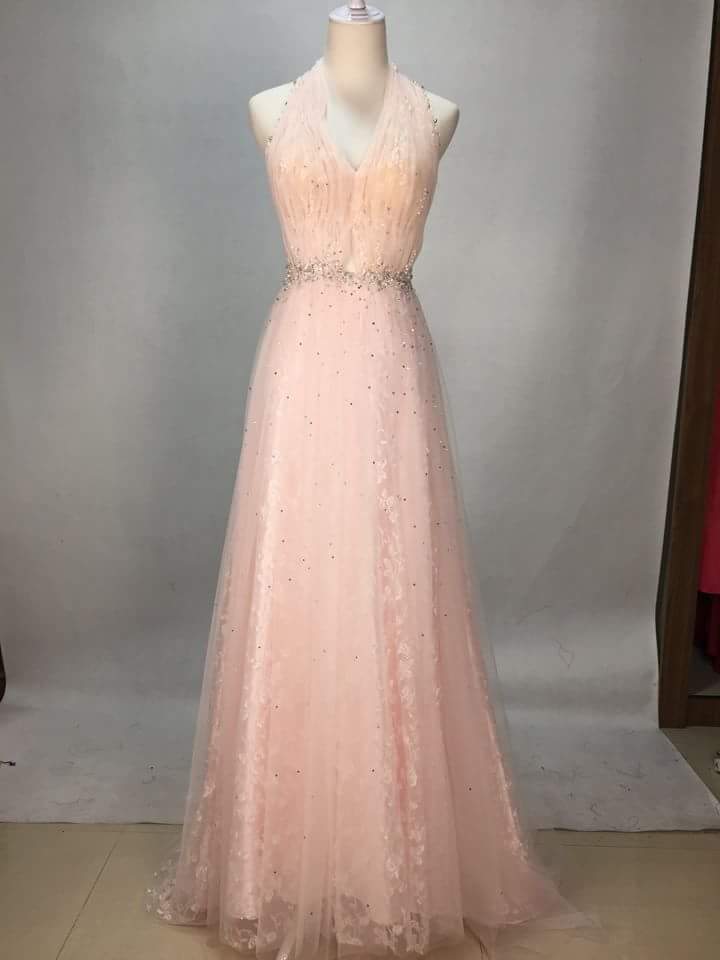 Prom Dress, Sexy Pink Halte Neck Sleeveless Beaded Chiffon Long Prom Dress,party Dress,wedding Guest Prom Gowns, Formal Occasion Dresses,formal
